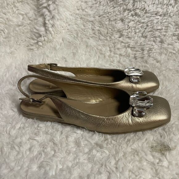 STUART WEITZMAN Rhinestone Gold Slingback Ballet Flats Shoes SZ9.5 - Picture 3 of 12